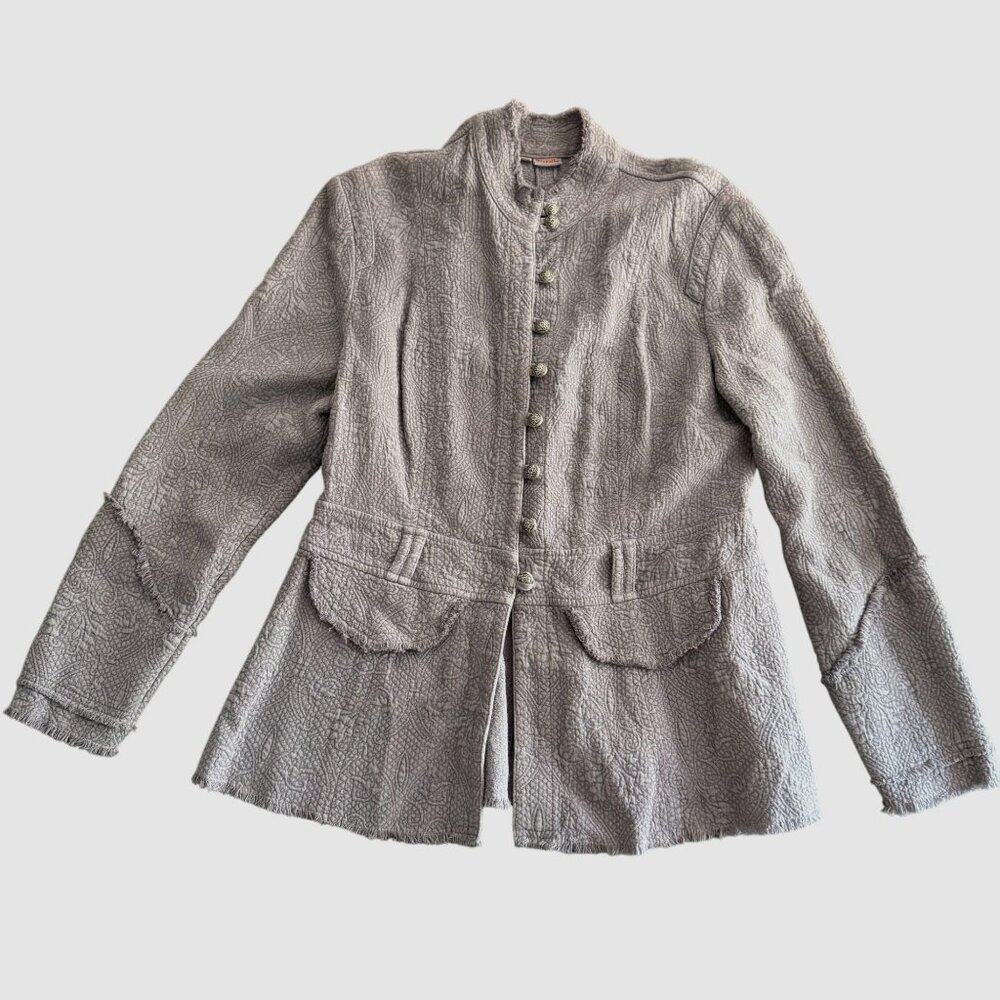 Vintage Tianello Military Jacket Women's Size Small Gray Textured Frayed Retro